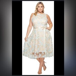 Tahari Aline Embroidered Lace Dress  16w Fairy Romantic Wedding Cocktail Formal